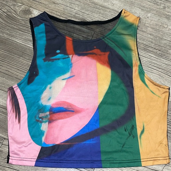 Y2K Trippy Crop Top /w Mesh - Picture 1 of 2
